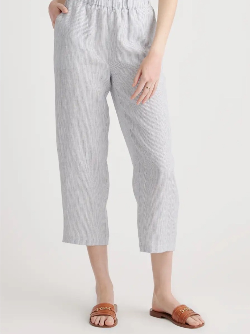 Quince 100% European Linen Pants Blue Pinstripe XL